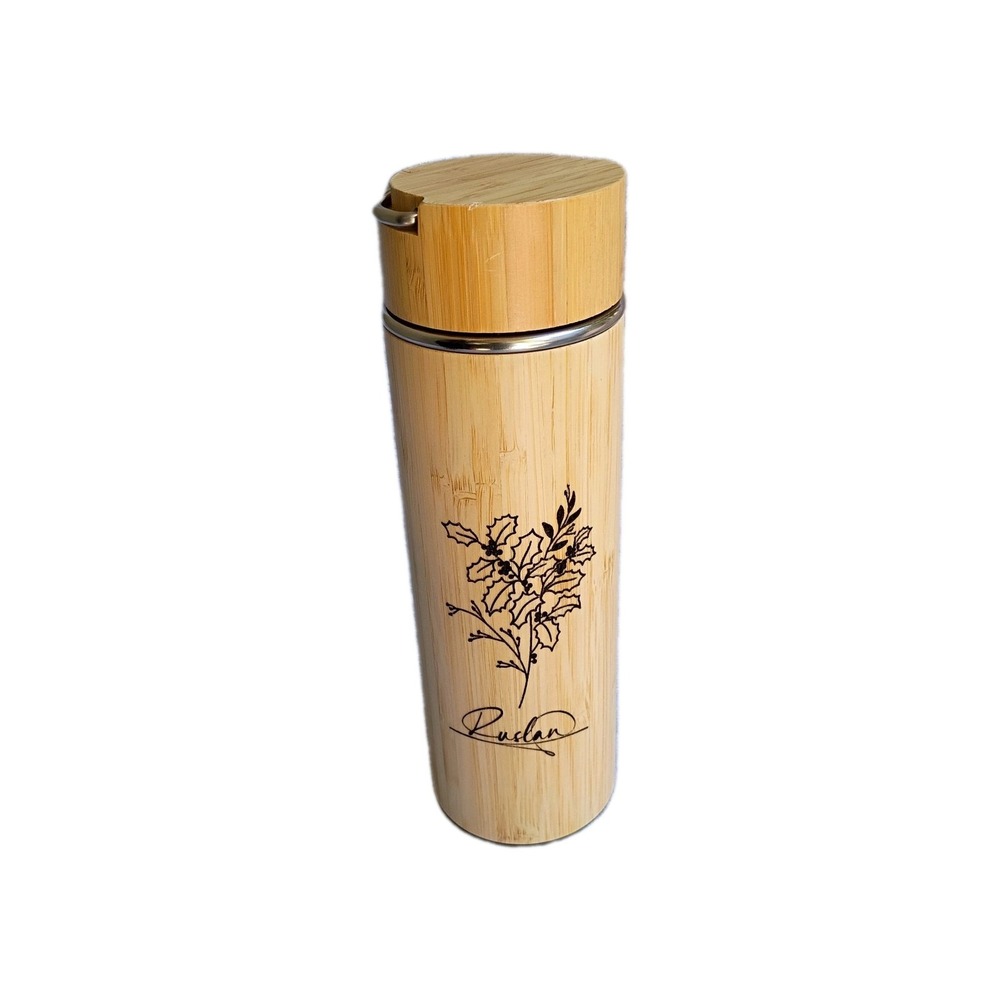 Upflick Bamboo Tea Infuser Bottle Insulated Tumbler with Basket for Loose Tea
